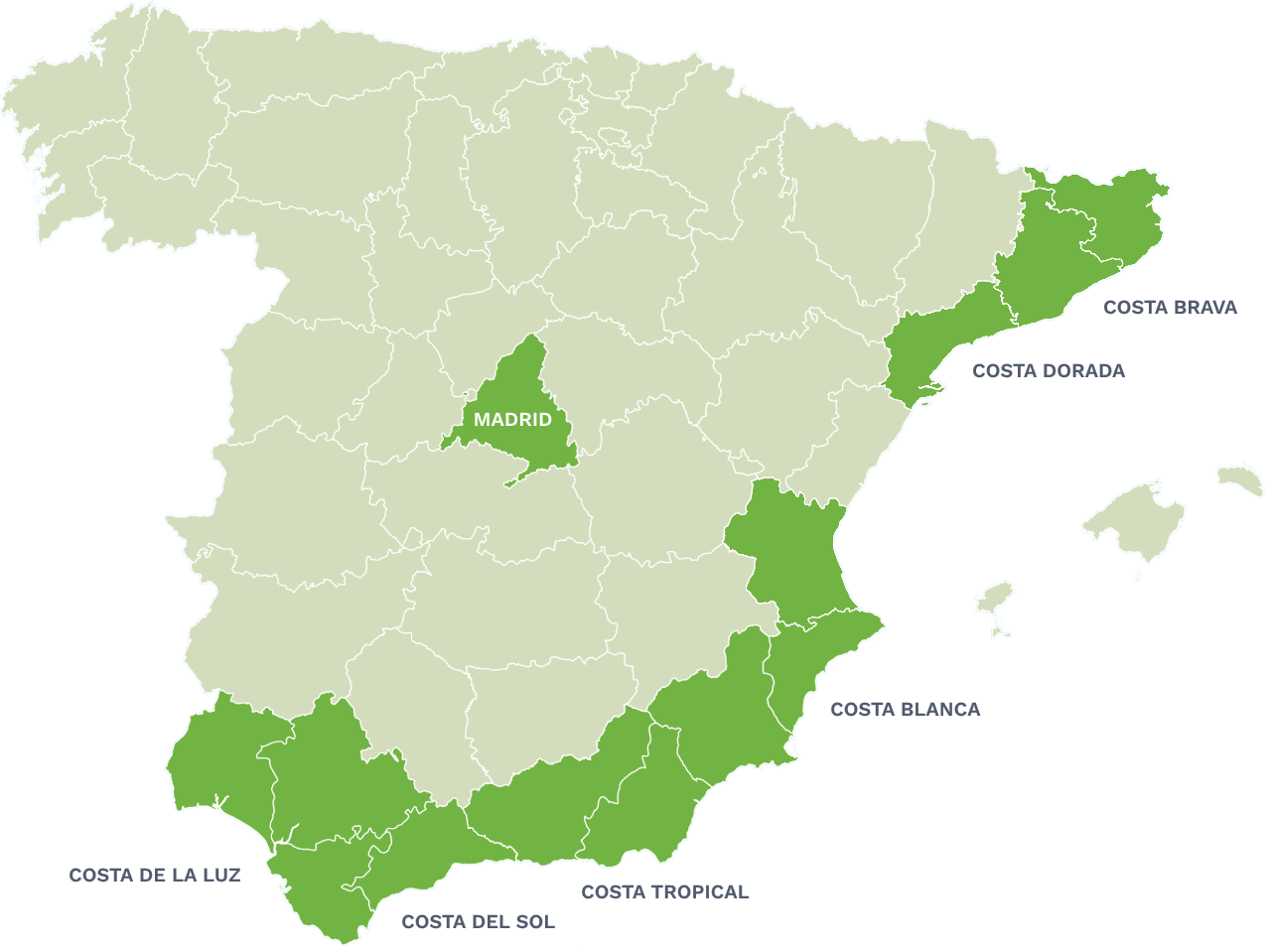 A map of where Eco Vida Homes operates in Spain